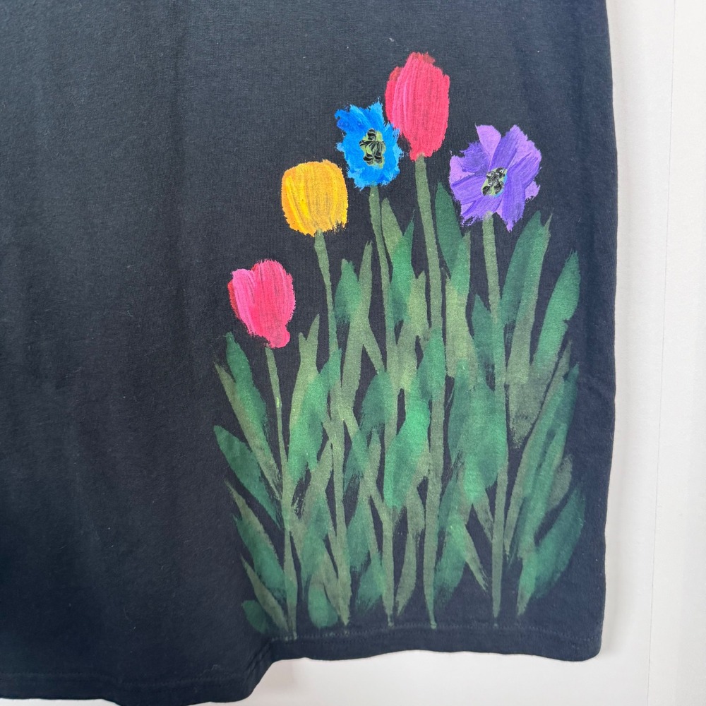 90s Victoria S Hand Paint Floral Shift Mini Dress Black USA Made Artsy Cottage - Picture 5 of 13